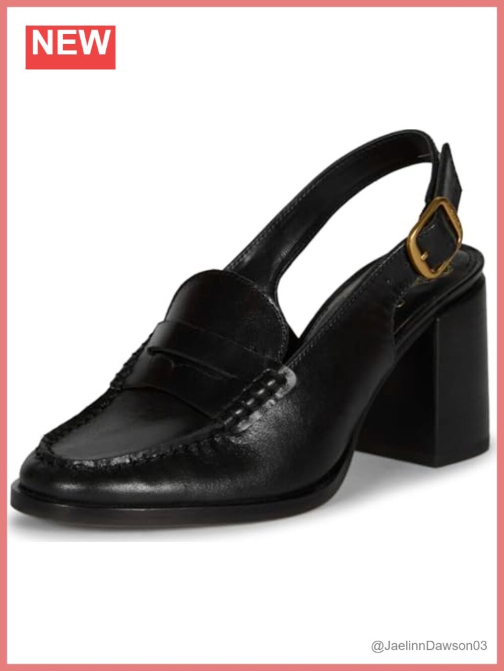 Leather High Heel Slingback Loafers Block Heel Almond Toe Dress Shoes Buckle